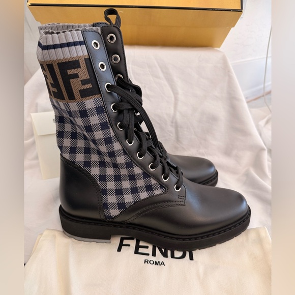 Fendi Biker Vitello Moto Combat Boots in Black Blue and Grey NIB size 38 - Picture 6 of 16